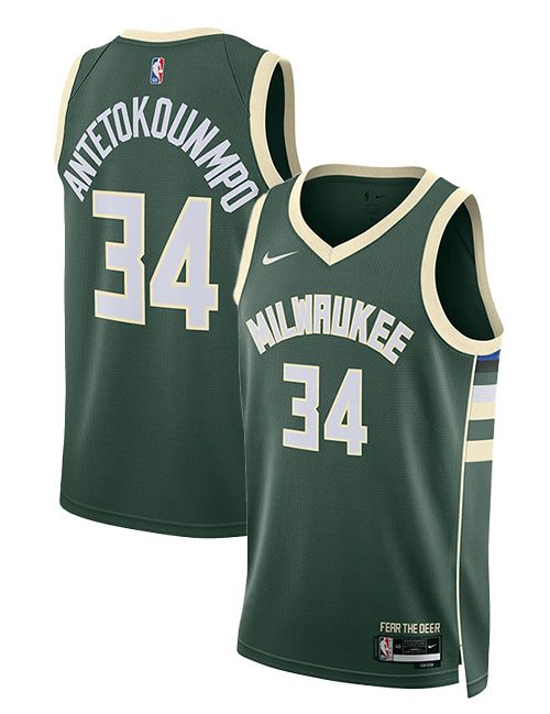 Nike 2022 Icon Edition Giannis Antetokounmpo Milwaukee Bucks Swingman Jersey-collage