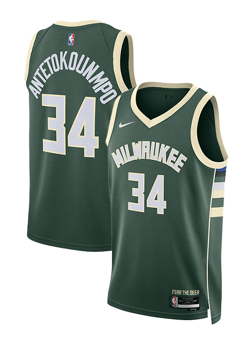 Nike 2022 Icon Edition Giannis Antetokounmpo Milwaukee Bucks Swingman Jersey-collage