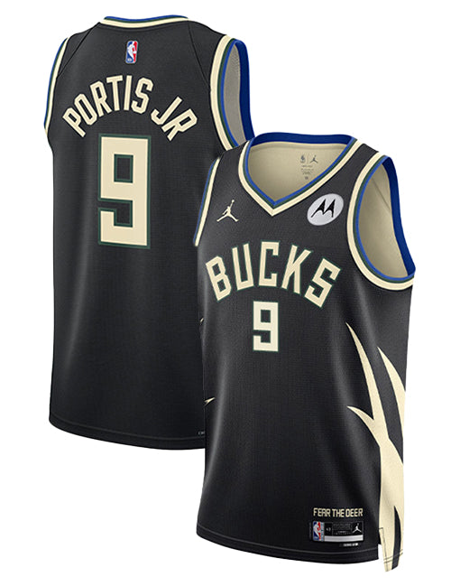 Jordan 2022 Statement Edition Bobby Portis Milwaukee Bucks Swingman Jersey- front & back 