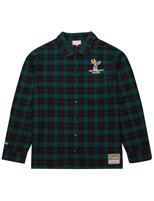 Mitchell & Ness HWC '68 Exposed Plaid Button Milwaukee Bucks Long Sleeve Shirt-front