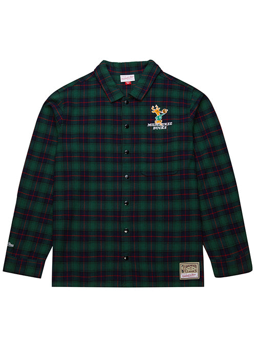 Mitchell & Ness HWC '68 Exposed Plaid Button Milwaukee Bucks Long Sleeve Shirt-front