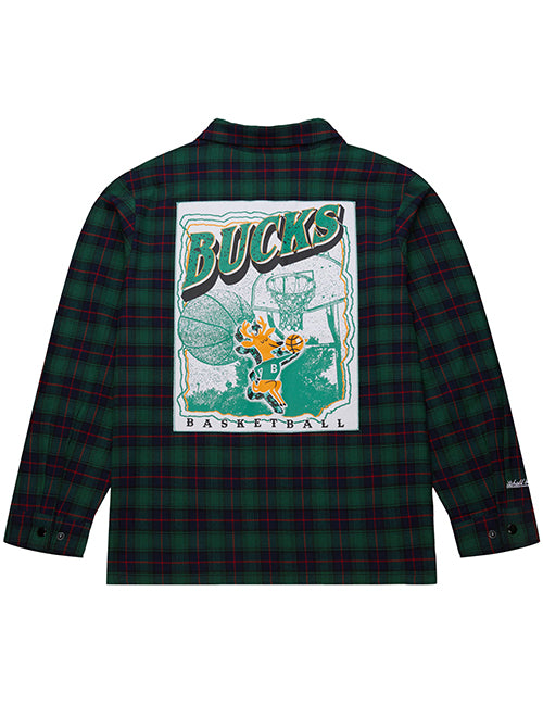 Mitchell & Ness HWC '68 Exposed Plaid Button Milwaukee Bucks Long Sleeve Shirt-back