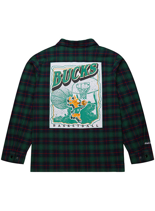 Mitchell & Ness HWC '68 Exposed Plaid Button Milwaukee Bucks Long Sleeve Shirt-back