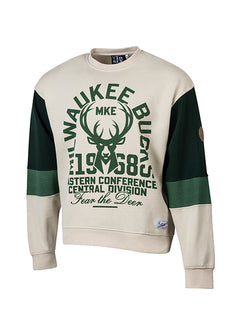 Bucks In Six Leather Ball Milwaukee Bucks Crewneck Sweatshirt-front