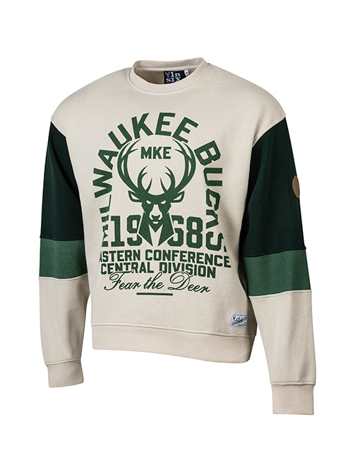 Bucks In Six Leather Ball Milwaukee Bucks Crewneck Sweatshirt-front