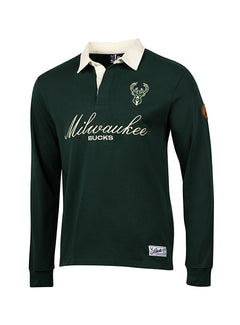 Bucks In Six Leather Ball Milwaukee Bucks Rugby Long Sleeve T-Shirt-front