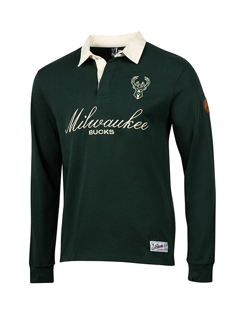 Bucks In Six Leather Ball Milwaukee Bucks Rugby Long Sleeve T-Shirt-front
