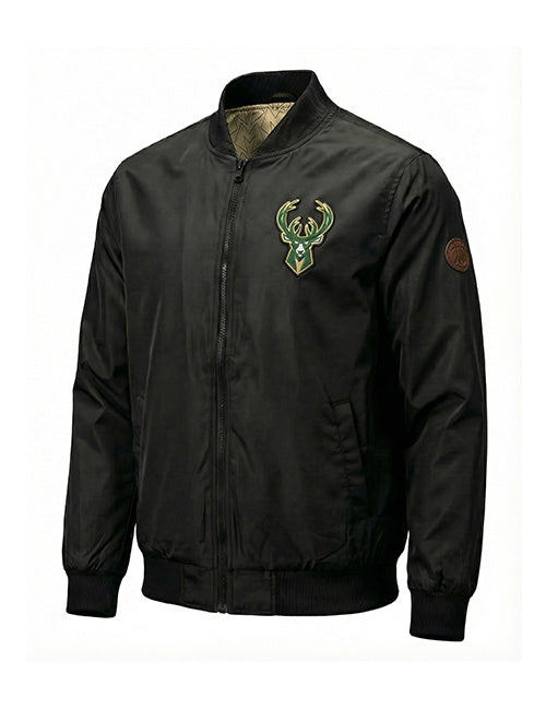 Bucks In Six Leather Ball Milwaukee Bucks Bomber Jacket-front