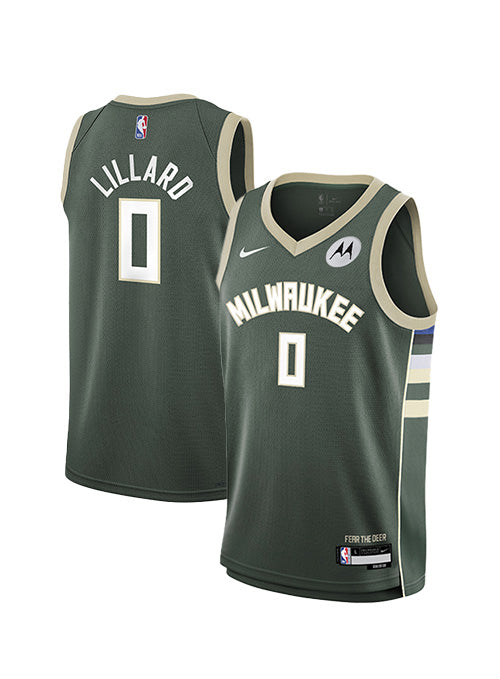 Youth Nike Icon Damian Lillard Milwaukee Bucks Swingman Jersey-collage