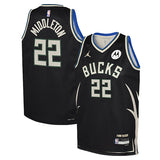 Youth Jordan 2022 Statement Edition Khris Middleton Milwaukee Bucks Swingman Jersey-collage