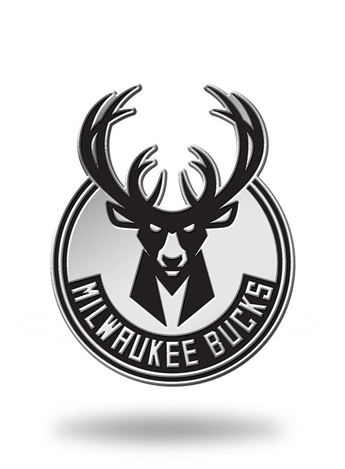 Rico Industries Global Milwaukee Bucks Auto Emblem in Silver - Front View