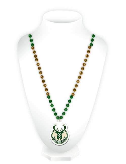 Products Rico Global Medallion Milwaukee Bucks Bead Necklace in Green - Front View