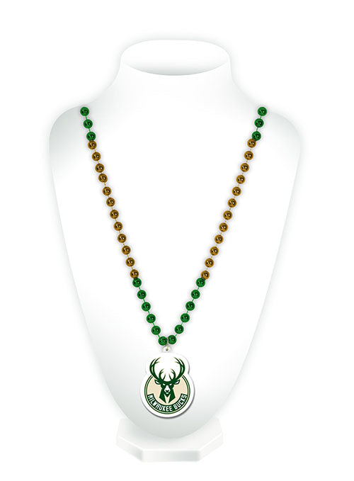 Products Rico Global Medallion Milwaukee Bucks Bead Necklace in Green - Front View
