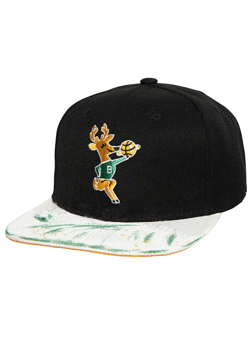 Mitchell & Ness HWC '93 SSBSTS Milwaukee Bucks Snapback Hat in Black and White - Angled Left Side View