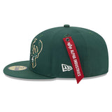 New Era Alpha Industries 59Fifty E1 Milwaukee Bucks Fitted Hat in Green - Left Side View