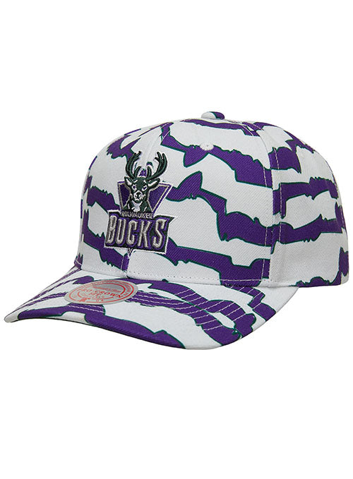 Mitchell & Ness HWC '93 Krookz Milwaukee Bucks Adjustable Hat in White and Purple - Angled Left Side View