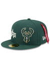 New Era Alpha Industries 59Fifty E1 Milwaukee Bucks Fitted Hat in Green - Angled Left Side View