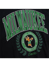 Women's Mitchell & Ness HWC '68 Logo Milwaukee Bucks Crewneck Sweatshirt in Black and Green - Zoom View Logo