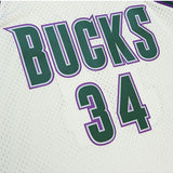 Mitchell & Ness HWC '93 Energy Ray Allen Milwaukee Bucks Swingman Jersey in Cream, Purple, and Green - Zoom View Logo
