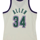Mitchell & Ness HWC '93 Energy Ray Allen Milwaukee Bucks Swingman Jersey in Cream, Purple, and Green - Back View