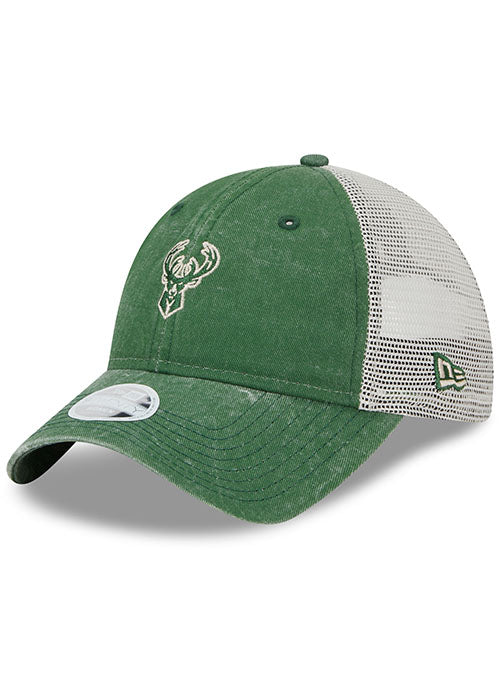 Women's New Era 9Twenty Micro Green Milwaukee Bucks Hat in Green and White - Angled Left Side View