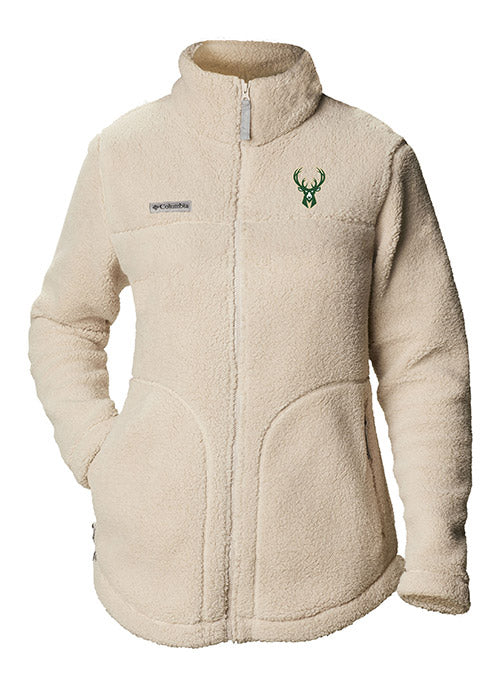 Women's Columbia West Bend Sherpa Milwaukee Bucks Full Zip Jacket In Tan - Front View