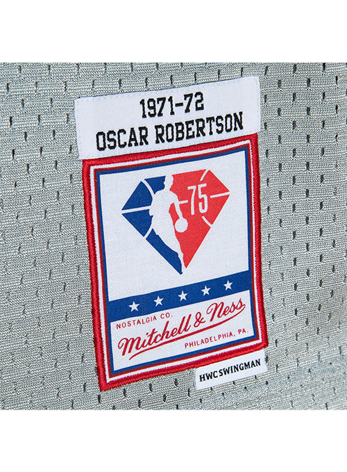Mitchell & Ness Hardwood Classics Oscar Robertson 75th Anniversary Milwaukee Bucks Swingman Jersey In Grey - Tag View