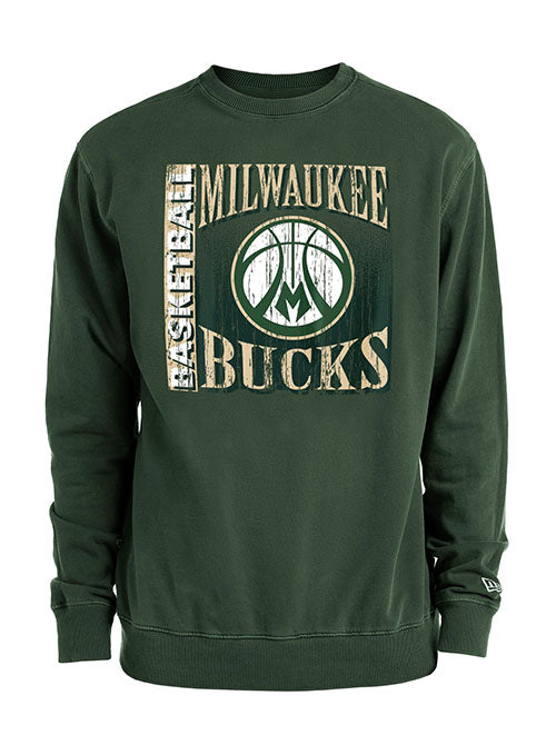 New Era French Terry M Ball Green Milwaukee Bucks Crewneck Sweatshirt - Front View