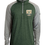 New Era Raglan Shield Milwaukee Bucks 1/4 Zip Pullover in Green and Grey - Front View
