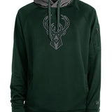 New Era Tech Fleece Tonal Icon Green Milwaukee Bucks Hooded Sweatshirt in Green and Grey - Front View