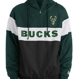 New Era 1/2 Zip Heavy-Word Bar Green Milwaukee Bucks Hoodie In Green, Black & White - Front View