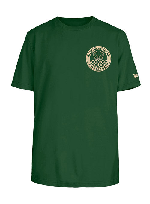 Men's New Era Cap Company Fish n' Hook Green Milwaukee Bucks T-Shirt In Green - Front View