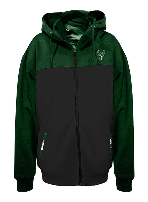 Profile Fear The Deer Colorblock Milwaukee Bucks Full Zip Hooded Sweatshirt In Green & Black - Front View