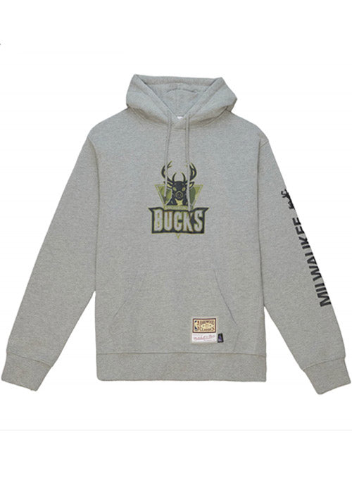 Mitchell & Ness HWC Ghost Camouflage Milwaukee Bucks Hooded Sweatshirt In Grey - Front View