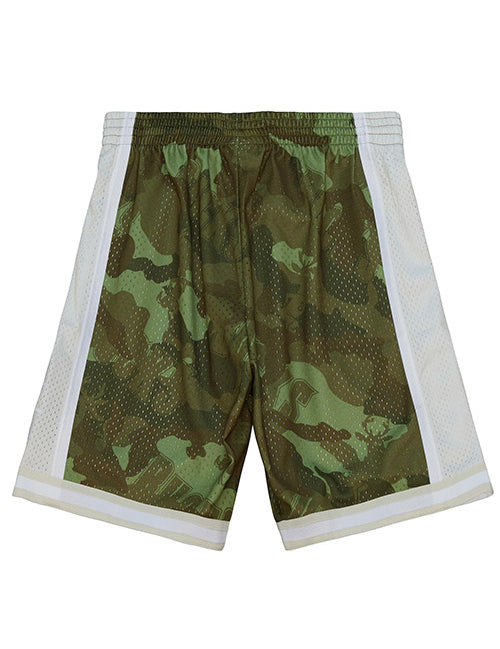 Mitchell & Ness HWC 2000 Ghost Camo Milwaukee Bucks Swingman Shorts In Green & White - Back View