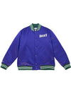Mitchell & Ness Varsity Heavyweight Milwaukee Bucks Snapfront Jacket In Purple, Green & White - Front View