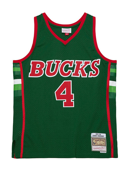 Mitchell & Ness HWC 1983 Sidney Moncrief Milwaukee Bucks Swingman Jersey In Green, Red & White - Front View