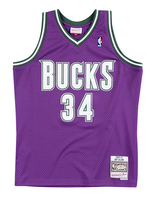 Mitchell & Ness Hardwood Classics 2000 Ray Allen Milwaukee Bucks Swingman Jersey In Purple - Front View