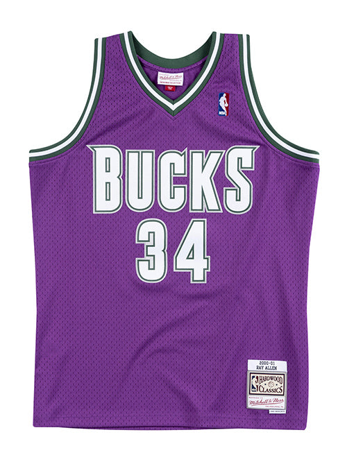Mitchell & Ness Hardwood Classics 2000 Ray Allen Milwaukee Bucks Swingman Jersey In Purple - Front View