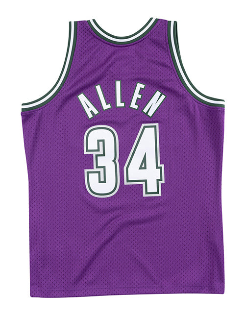 Mitchell & Ness Hardwood Classics 2000 Ray Allen Milwaukee Bucks Swingman Jersey In Purple - Back View
