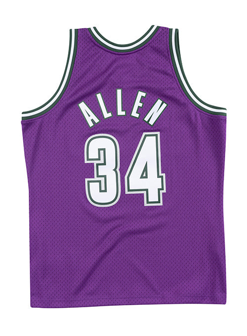 Mitchell & Ness Hardwood Classics 2000 Ray Allen Milwaukee Bucks Swingman Jersey In Purple - Back View
