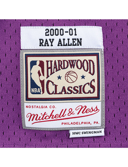 Mitchell & Ness Hardwood Classics 2000 Ray Allen Milwaukee Bucks Swingman Jersey In Purple - Zoom View On Bottom Graphic