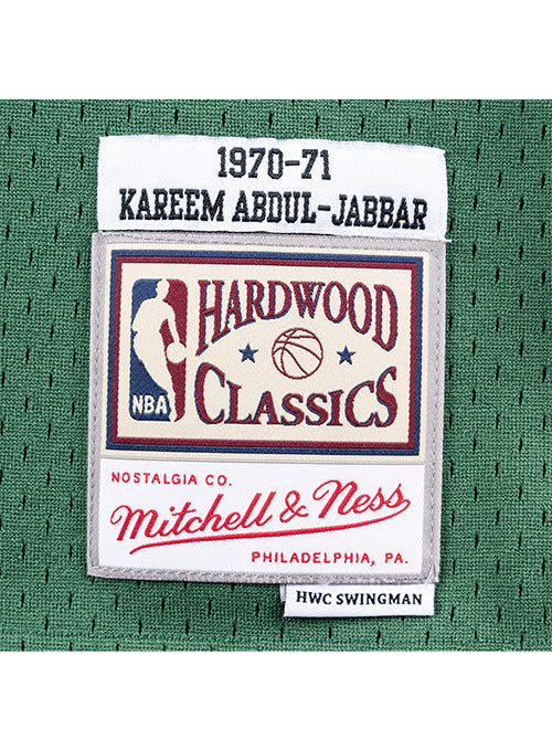 Mitchell & Ness Hardwood Classics 1970 Kareem Abdul-Jabbar Milwaukee Bucks Swingman Jersey In Green - Zoom View On Bottom Graphic