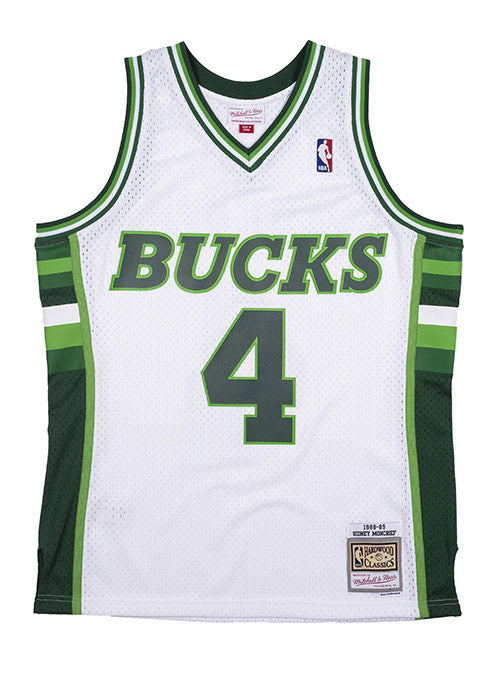 Mitchell & Ness HWC 1988 Sidney Moncrief Milwaukee Bucks Swingman Jersey In White & Green - Front View