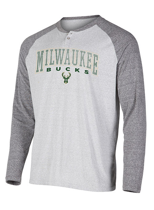 Concepts Sport Ledger Milwaukee Bucks Long Sleeve T-Shirt In Grey - Front View