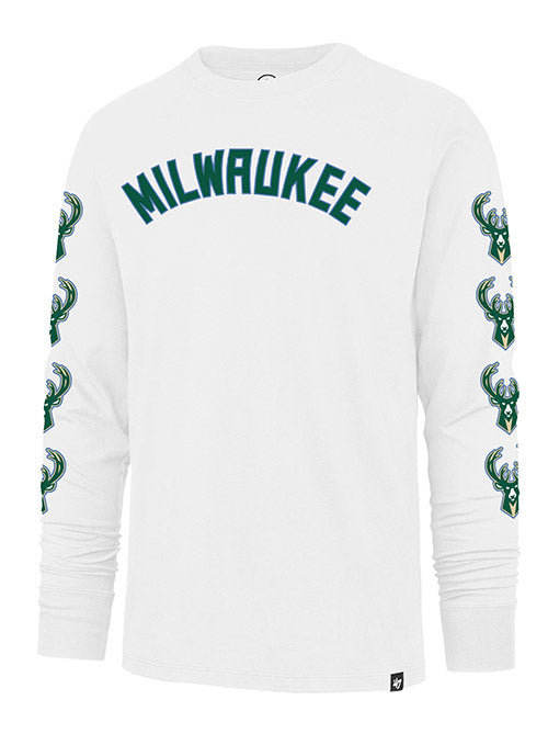 '47 Brand 2022-23 City Edition Franklin Downtown Milwaukee Bucks Long Sleeve T-Shirt In White & Green - Front View