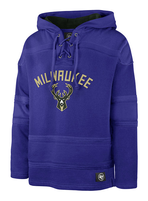 '47 Brand 2022-23 City Edition Lacer Pregame Milwaukee Bucks Hooded Sweatshirt In Blue - Front View
