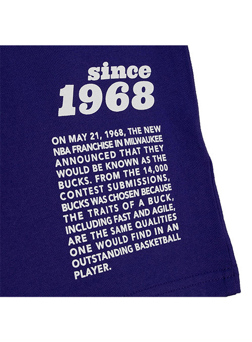 Mitchell & Ness HWC Team Origins Milwaukee Bucks T-Shirt In Purple - Zoom View On Lower Back Wording