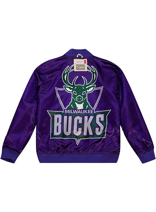 Mitchell & Ness HWC '93 Reverse Milwaukee Bucks Lightweight Varsity Jacket In Gold & Purple - Purple Back View