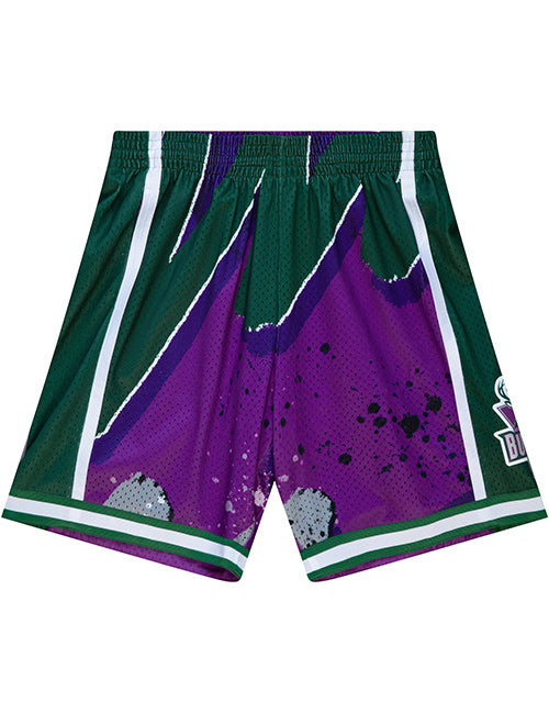 Mitchell & Ness Hyper Hoops Milwaukee Bucks Swingman Shorts In Purple & Green - Front View